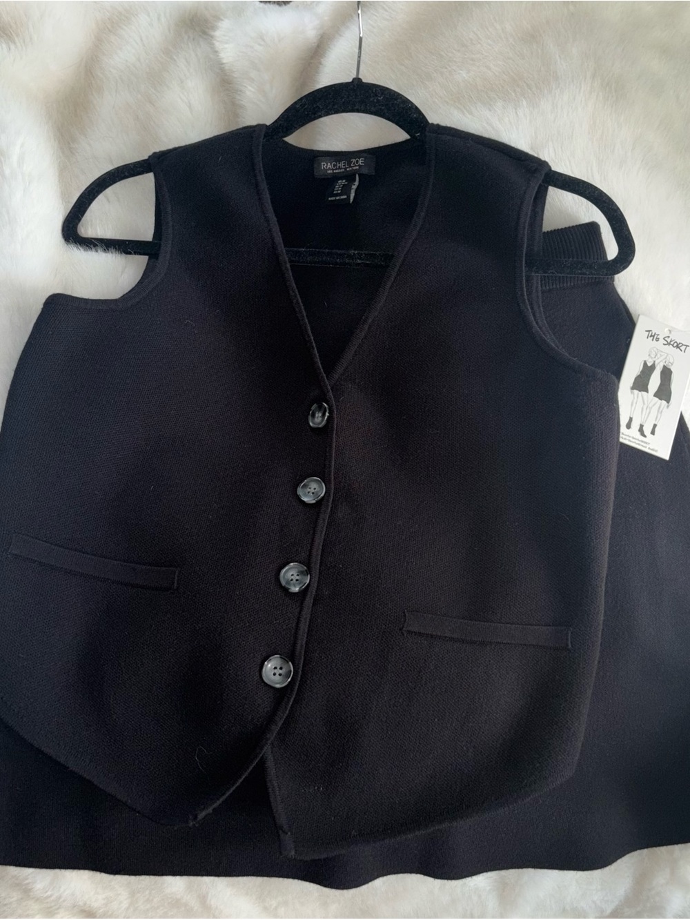 Rachel Zoe black 2 piece sweater set  Button-Front Vest & skirt M